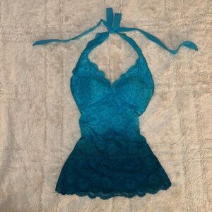 Blue Lace Halter Camisole Top